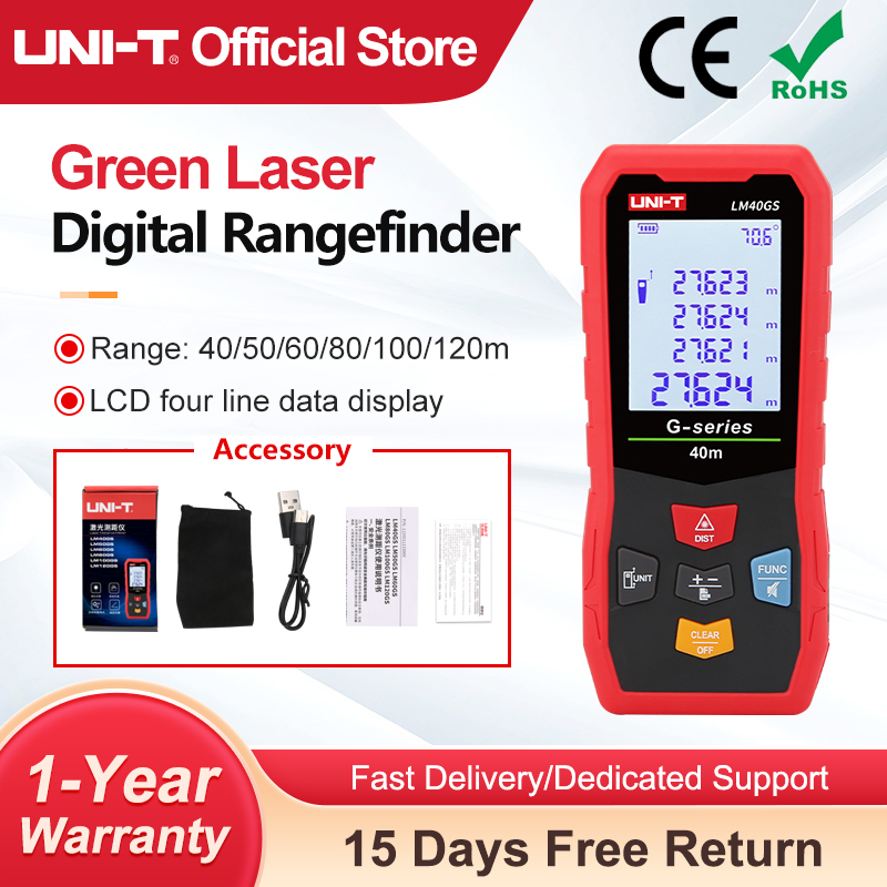 Laser Distance Meter 100M - UNI-T Grüner Laser-Entfernungsmesser LM-GS Serie 40m